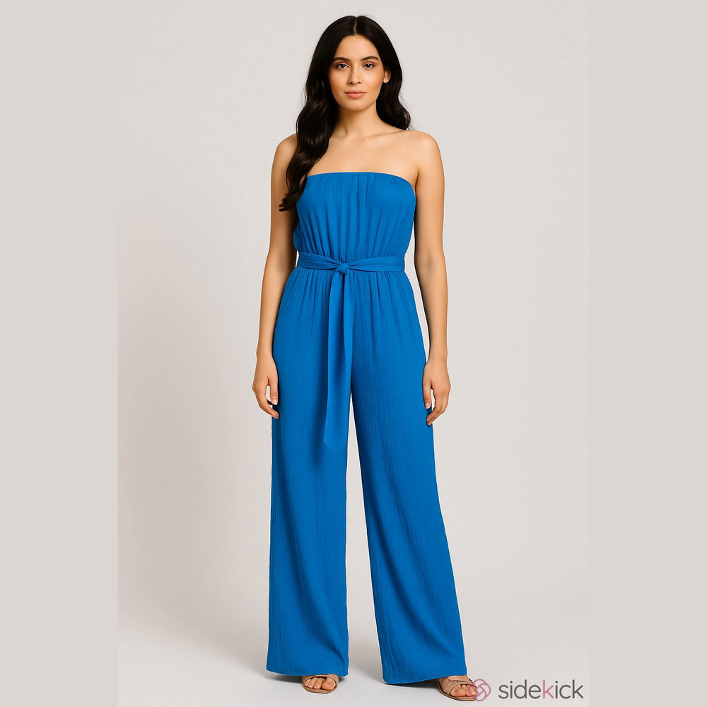 Elegant Blue Strapless Jumpsuit Plus Size 3X
